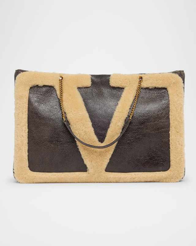 Viva Superstar Large Shearling VLogo Tote Bag